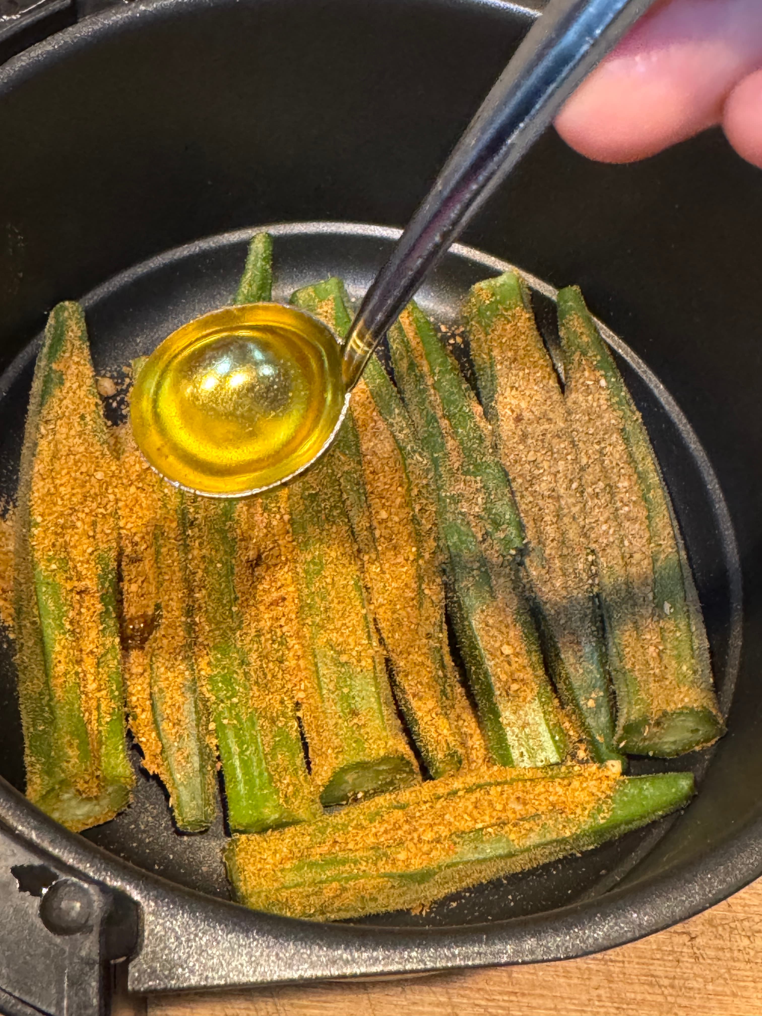 Drizzle a little oil before cooking.